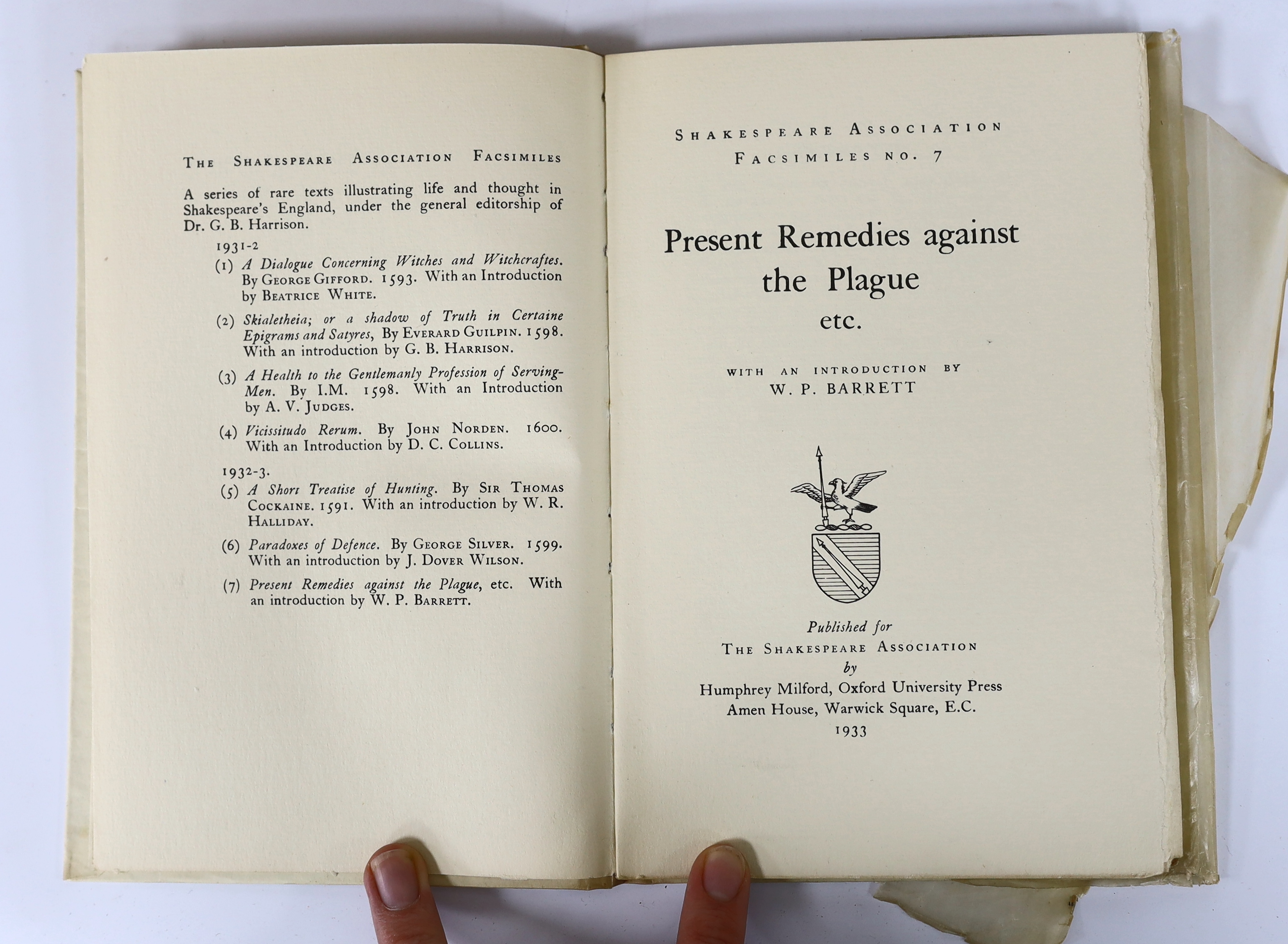 Shakespeare Association Facsimiles - 13 vols; general editor G.B. Harrison; original printed boards. Humphrey Milford....1931-36; sold together with: The Phoenix Nest....limited edition. text decorations; publisher's clo